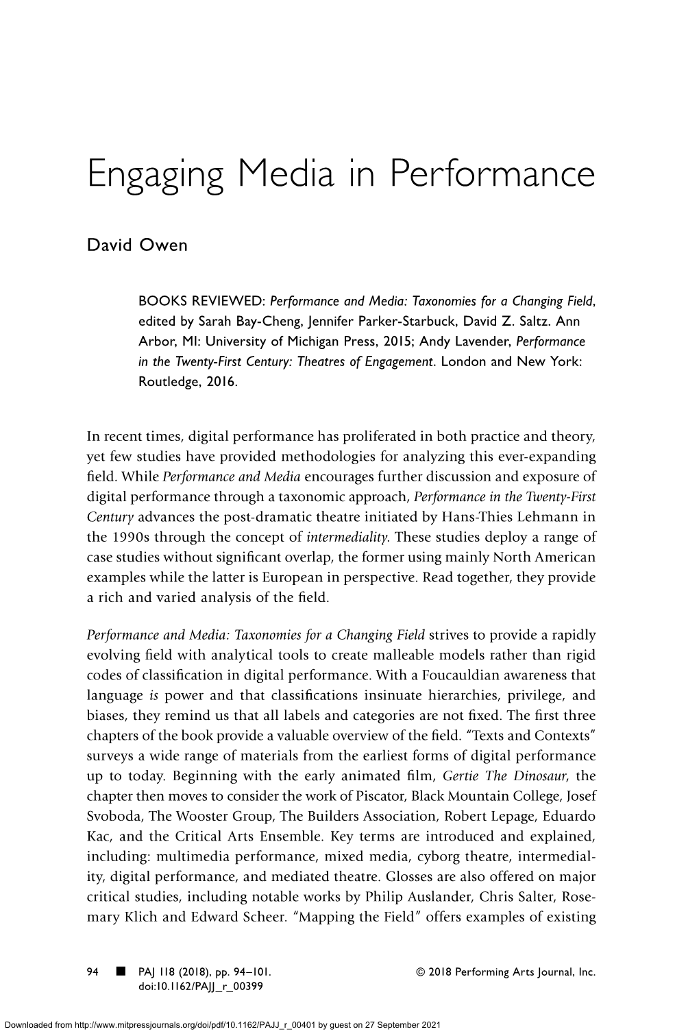 Engaging Media in Performance