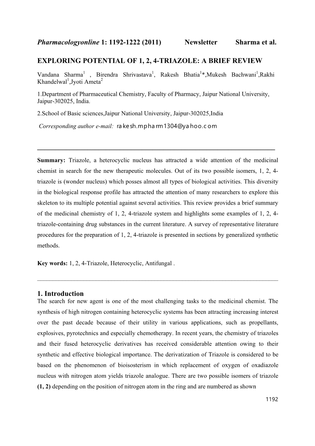 (2011) Newsletter Sharma Et Al. EXPLORING POTENTIAL of 1, 2, 4