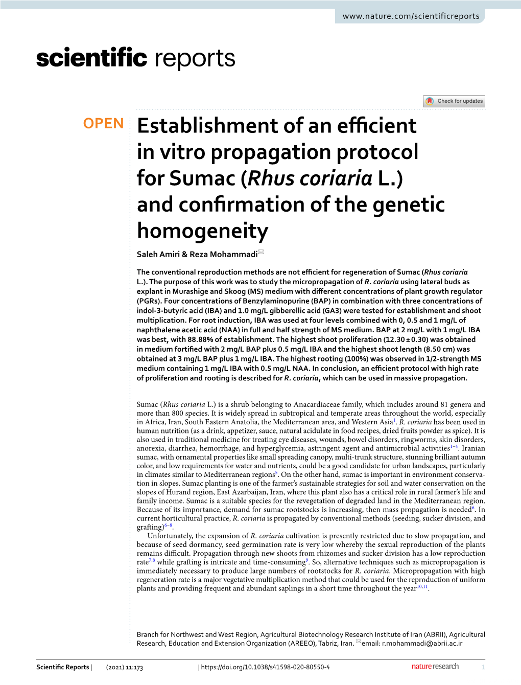 Establishment of an Efficient in Vitro Propagation Protocol for Sumac