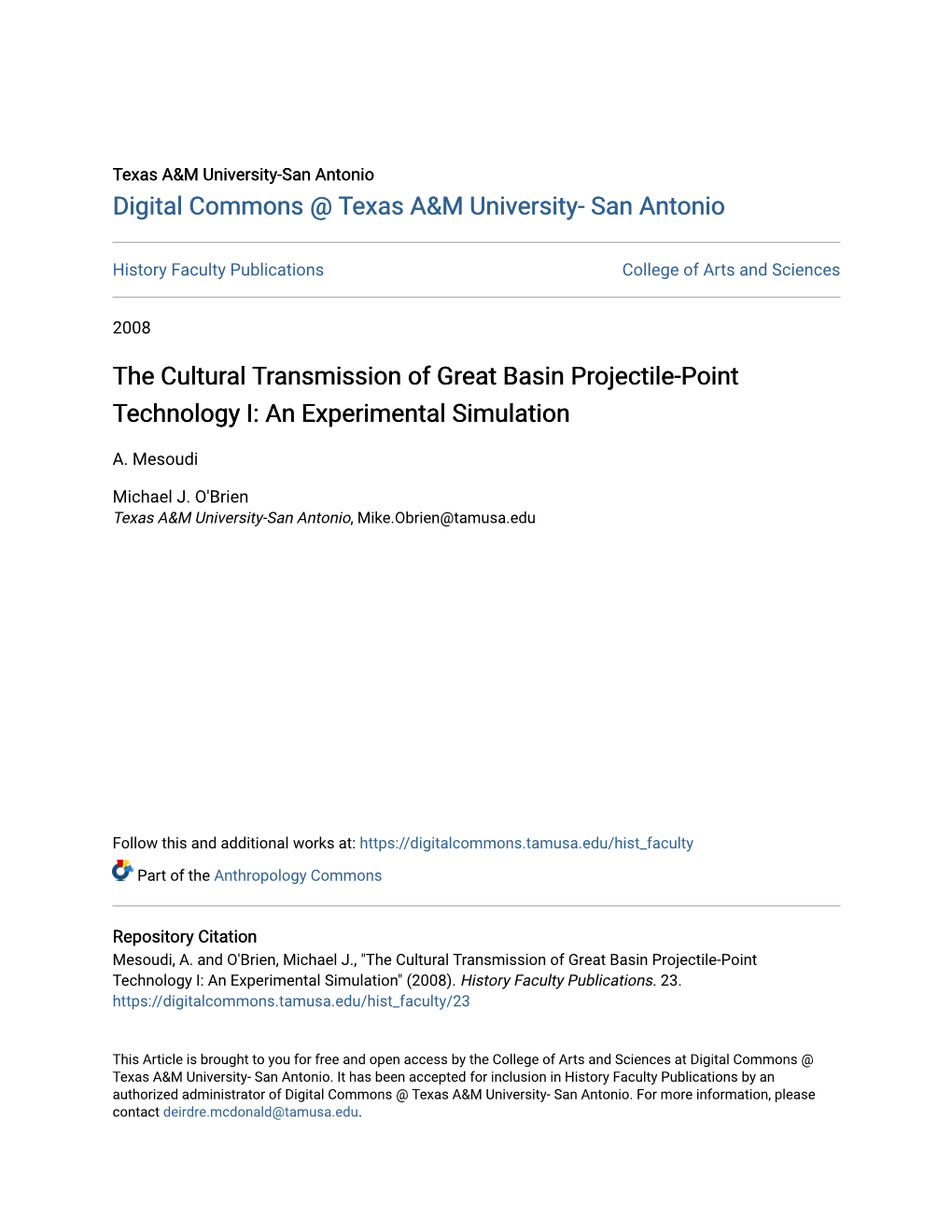 The Cultural Transmission of Great Basin Projectile-Point Technology I: an Experimental Simulation