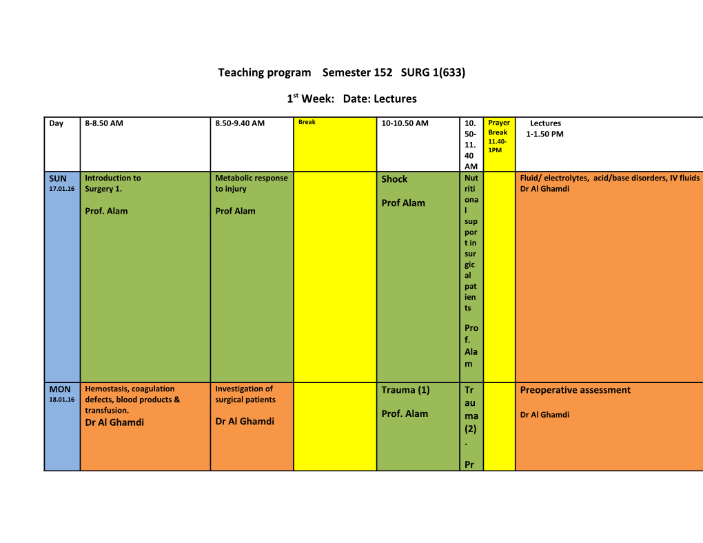 Teaching Program Semester 152 SURG 1(633)