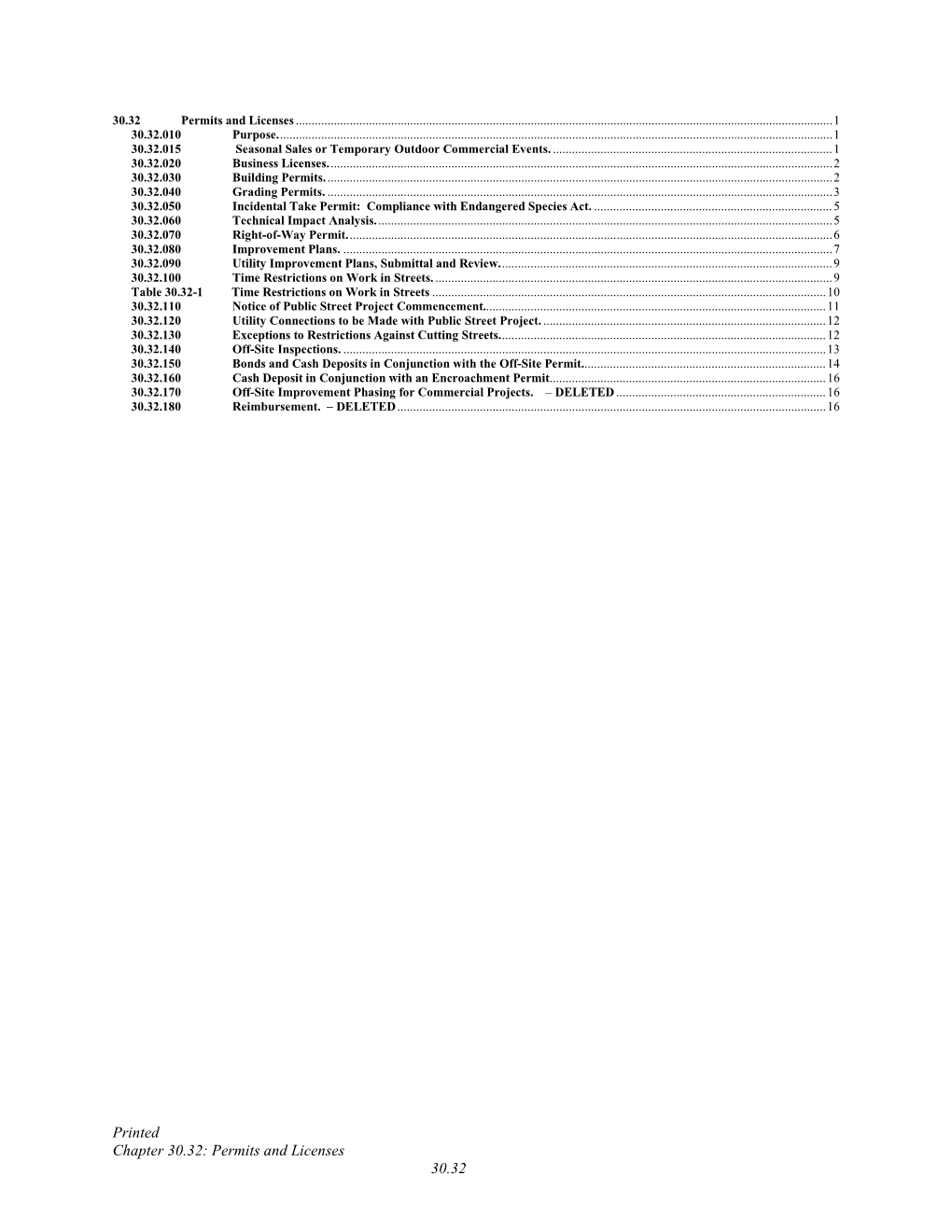 Printed Chapter 30.32: Permits and Licenses 30.32 30.32 Permits and Licenses