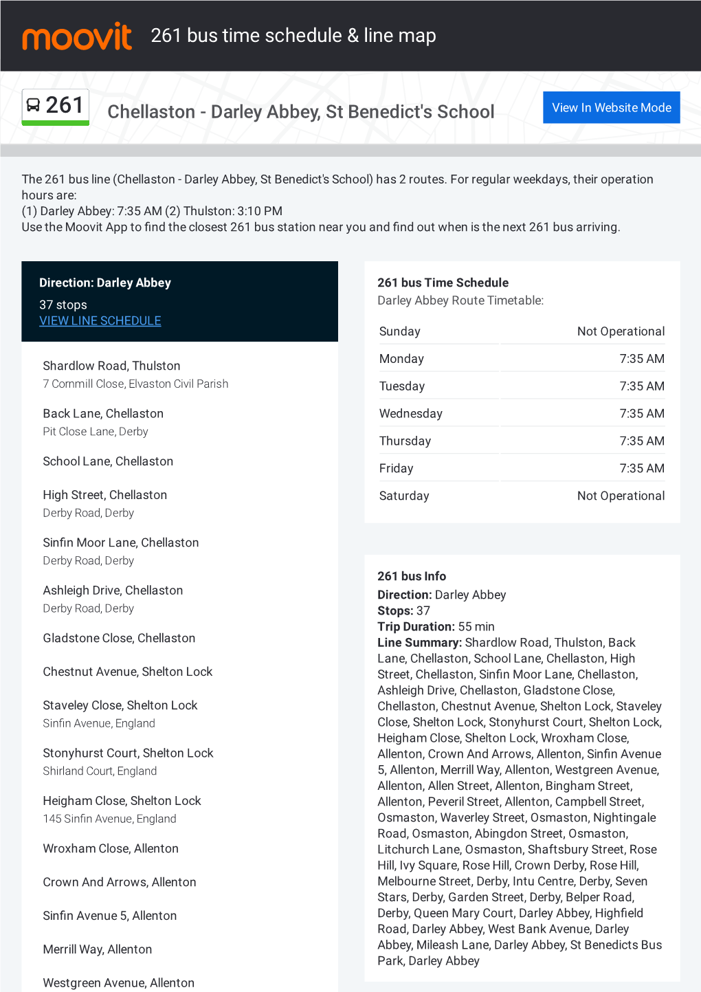 261 Bus Time Schedule & Line Route