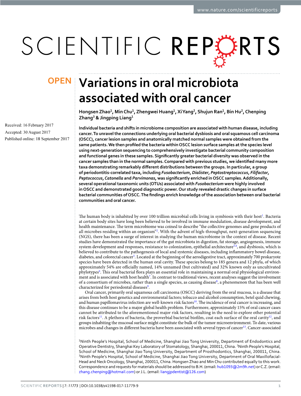 Variations in Oral Microbiota Associated with Oral Cancer