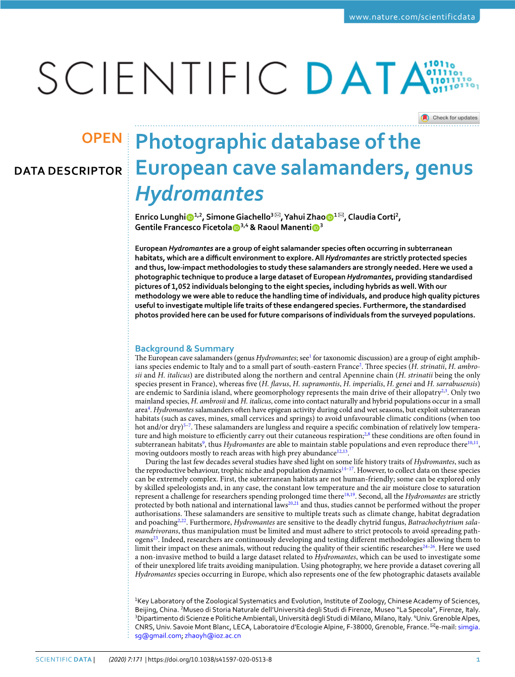 Photographic Database of the European Cave Salamanders, Genus Hydromantes (Amphibia: Caudata)