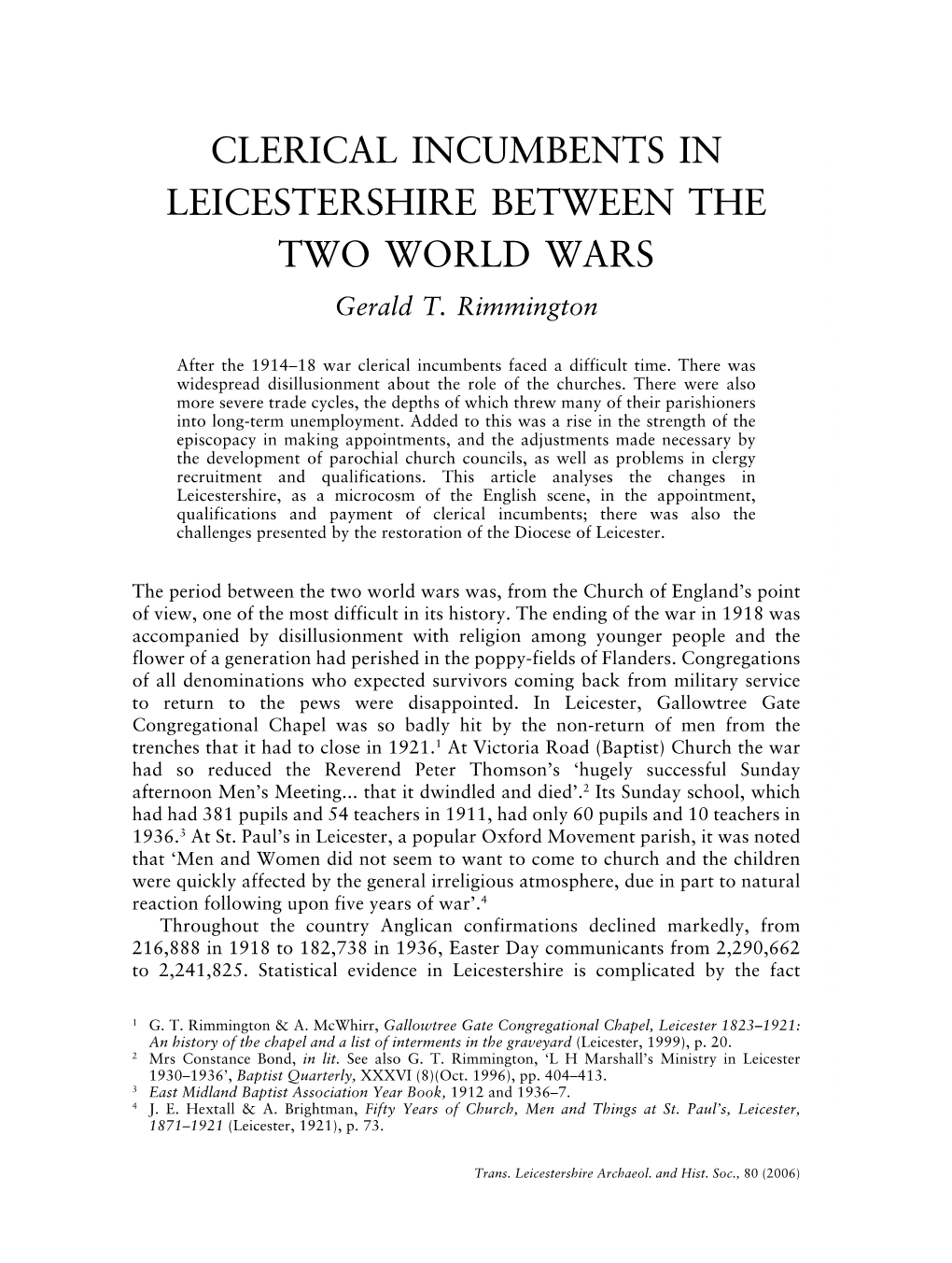 Clerical Incumbents in Leicestershire Between the Two World Wars 165