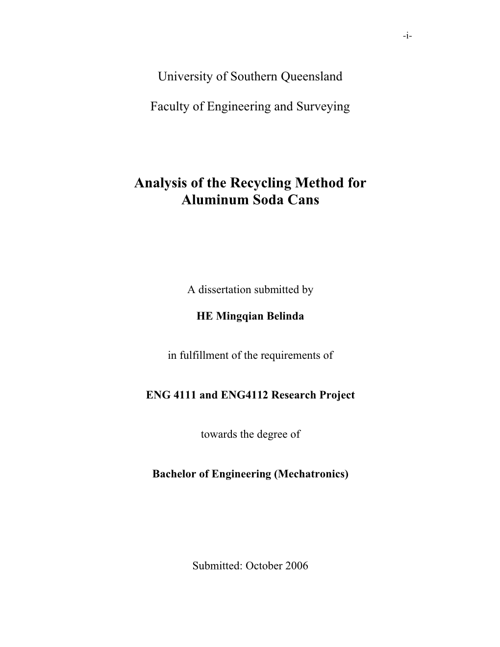 Analysis of the Recycling Method for Aluminum Soda Cans