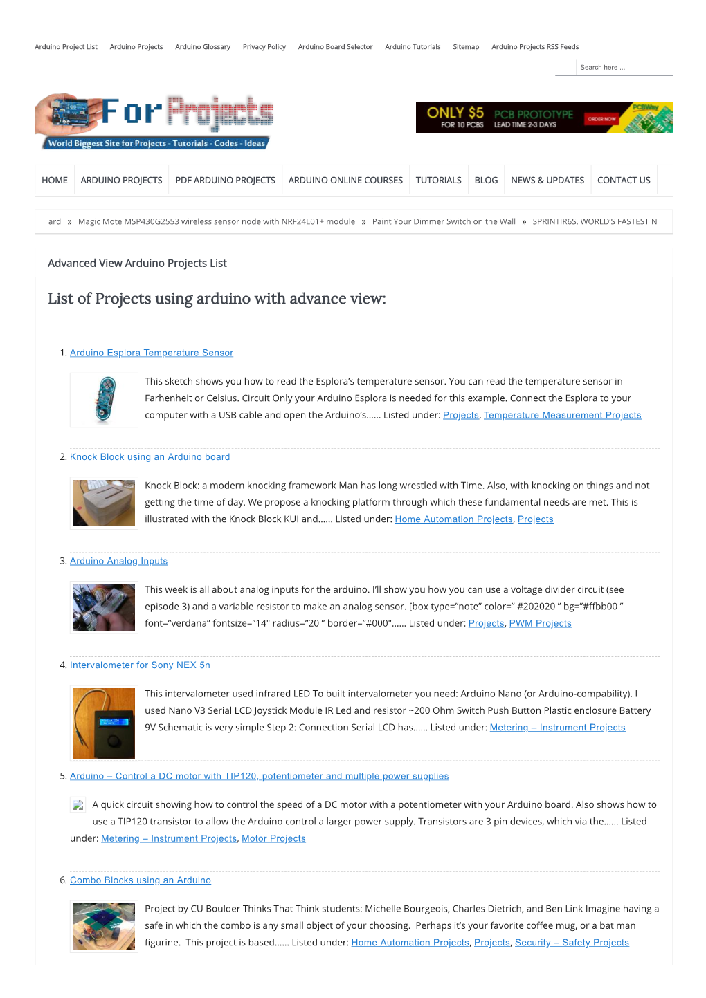 List of Projects Using Arduino with Advance View