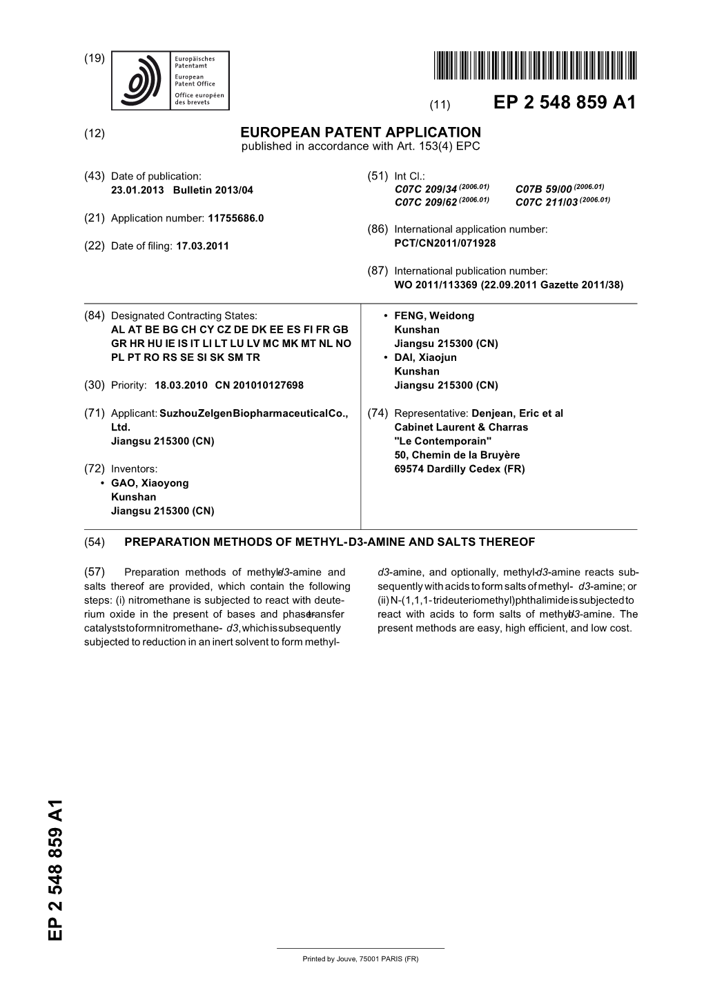 Preparation Methods of Methyl-D3-Amine and Salts Thereof