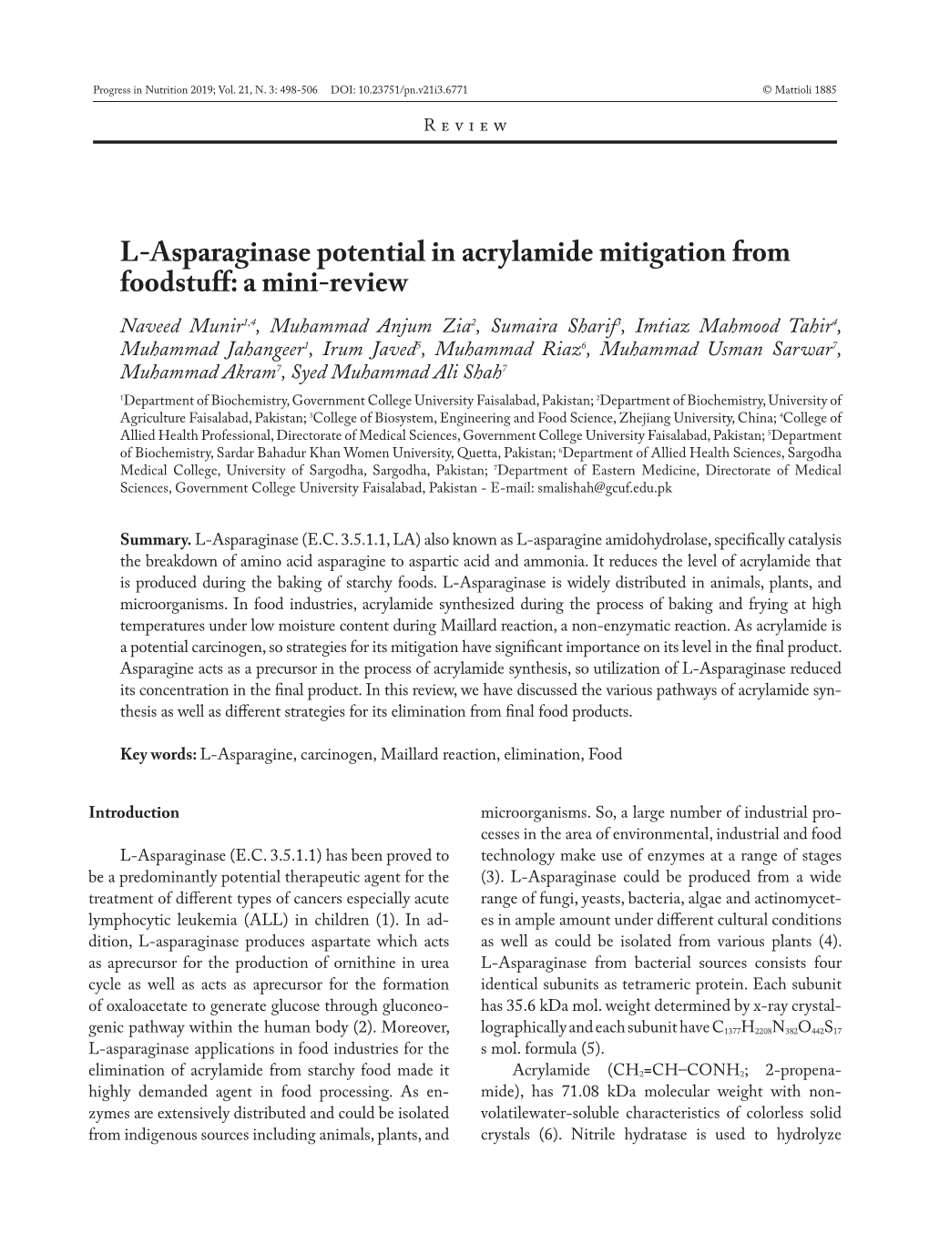 L-Asparaginase Potential in Acrylamide