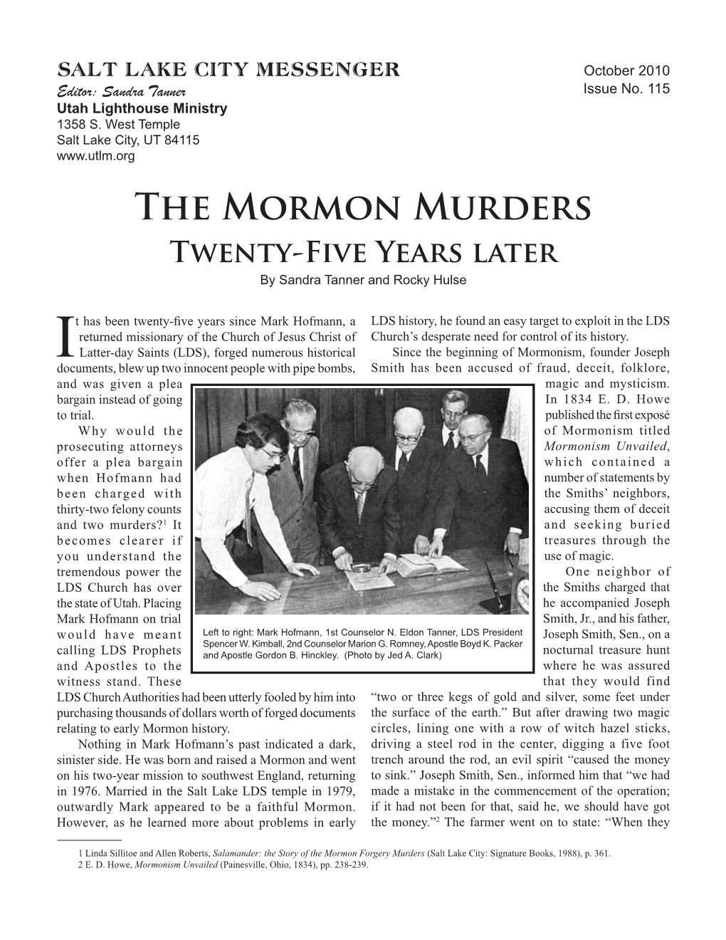 The Mormon Murders Twenty-Five Years Later by Sandra Tanner and Rocky Hulse
