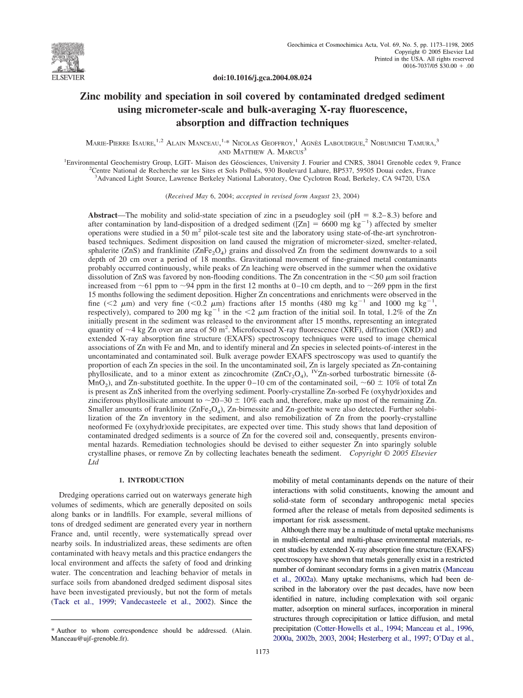 Zinc Mobility and Speciation in Soil Covered by Contaminated Dredged Sediment Using Micrometer-Scale and Bulk-Averaging X-Ray Fl