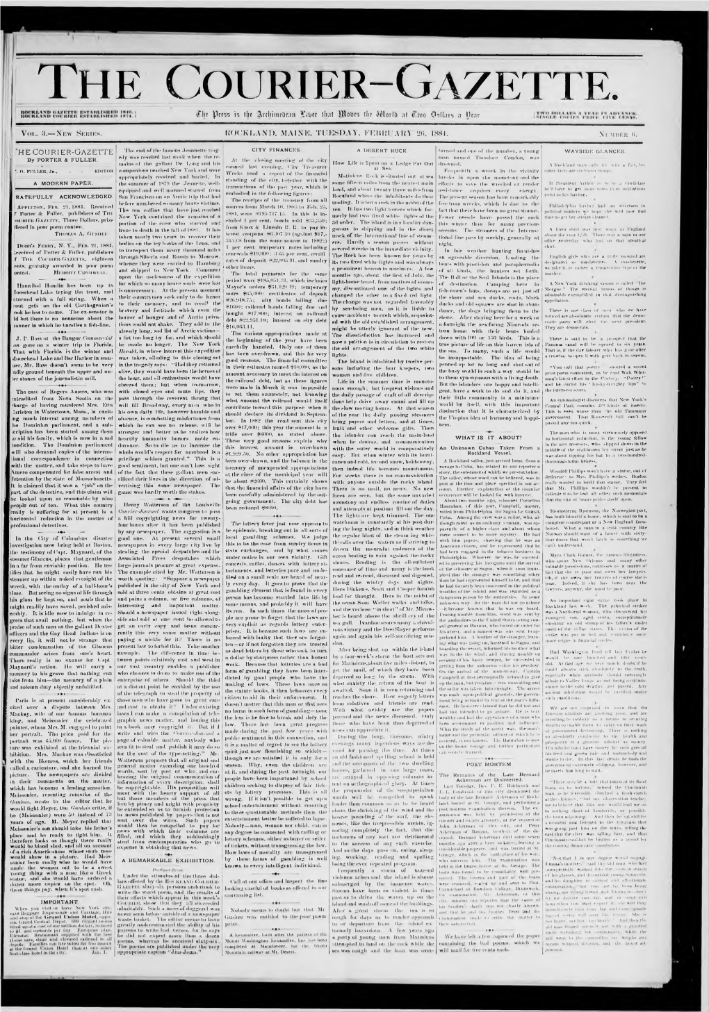 Courier Gazette : February 26, 1884