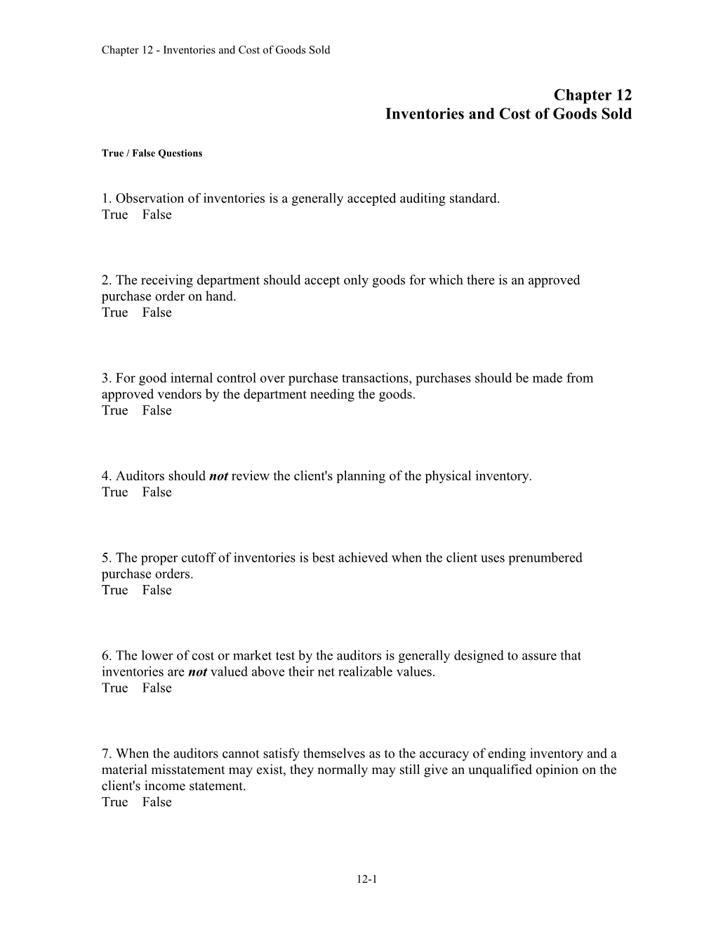 Chapter 12 Inventories And Cost Of Goods Sold