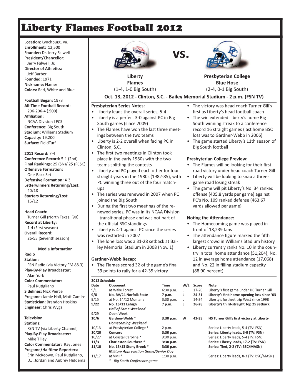 2012 Liberty Flames Football Game Notes.Indd