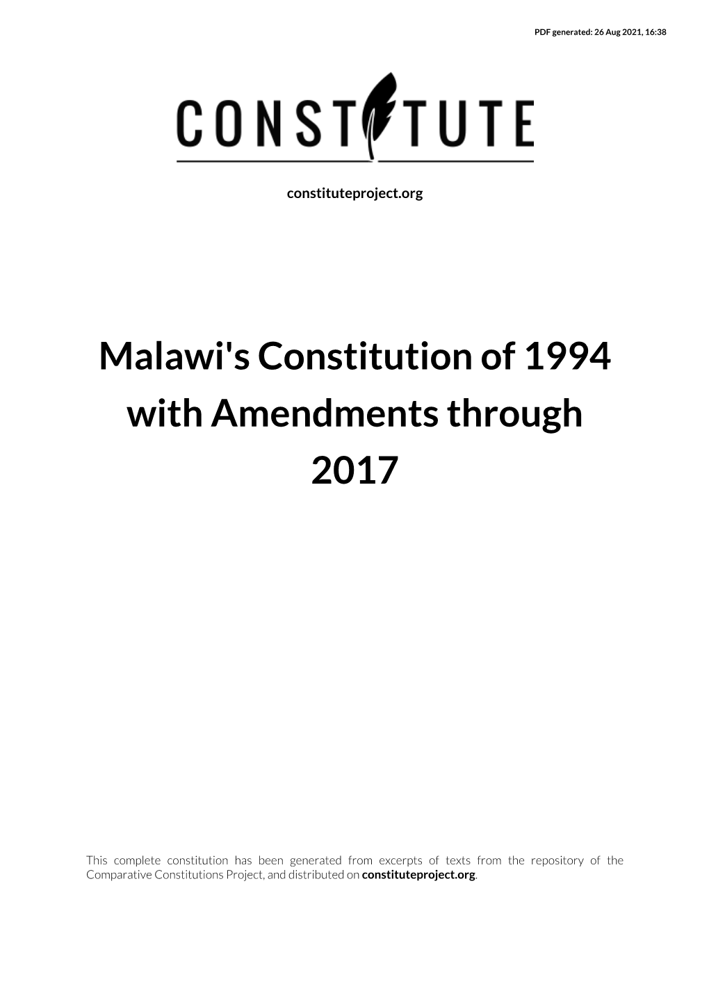 Malawi's Constitution of 1994 with Amendments Through 2017