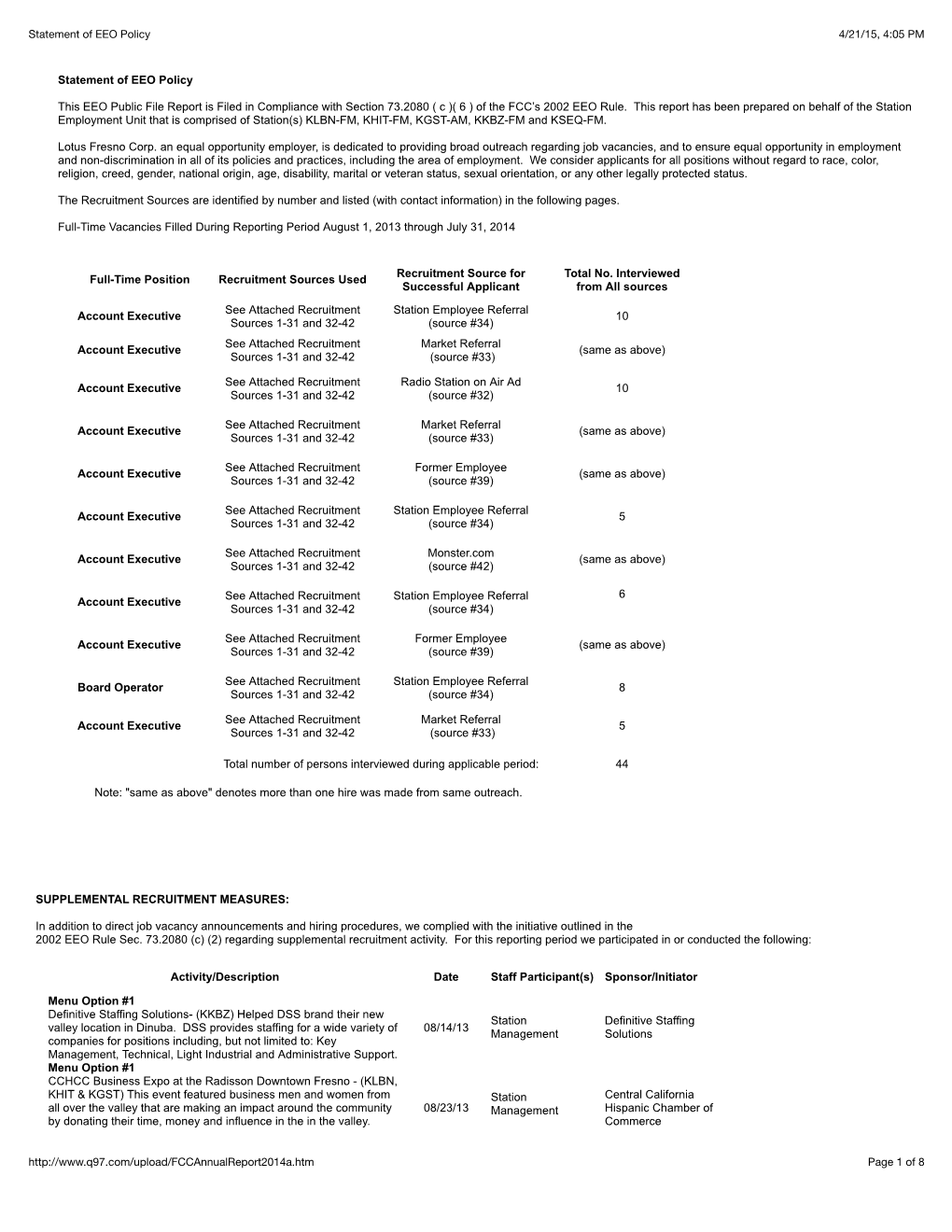 Statement of EEO Policy 4/21/15, 4:05 PM