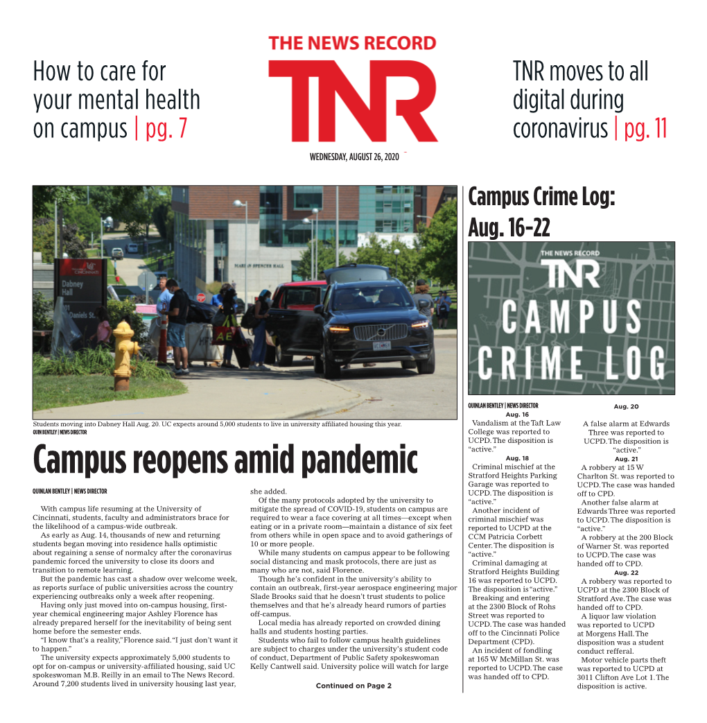 Campus Reopens Amid Pandemic Criminal Mischief at the a Robbery at 15 W Stratford Heights Parking Charlton St