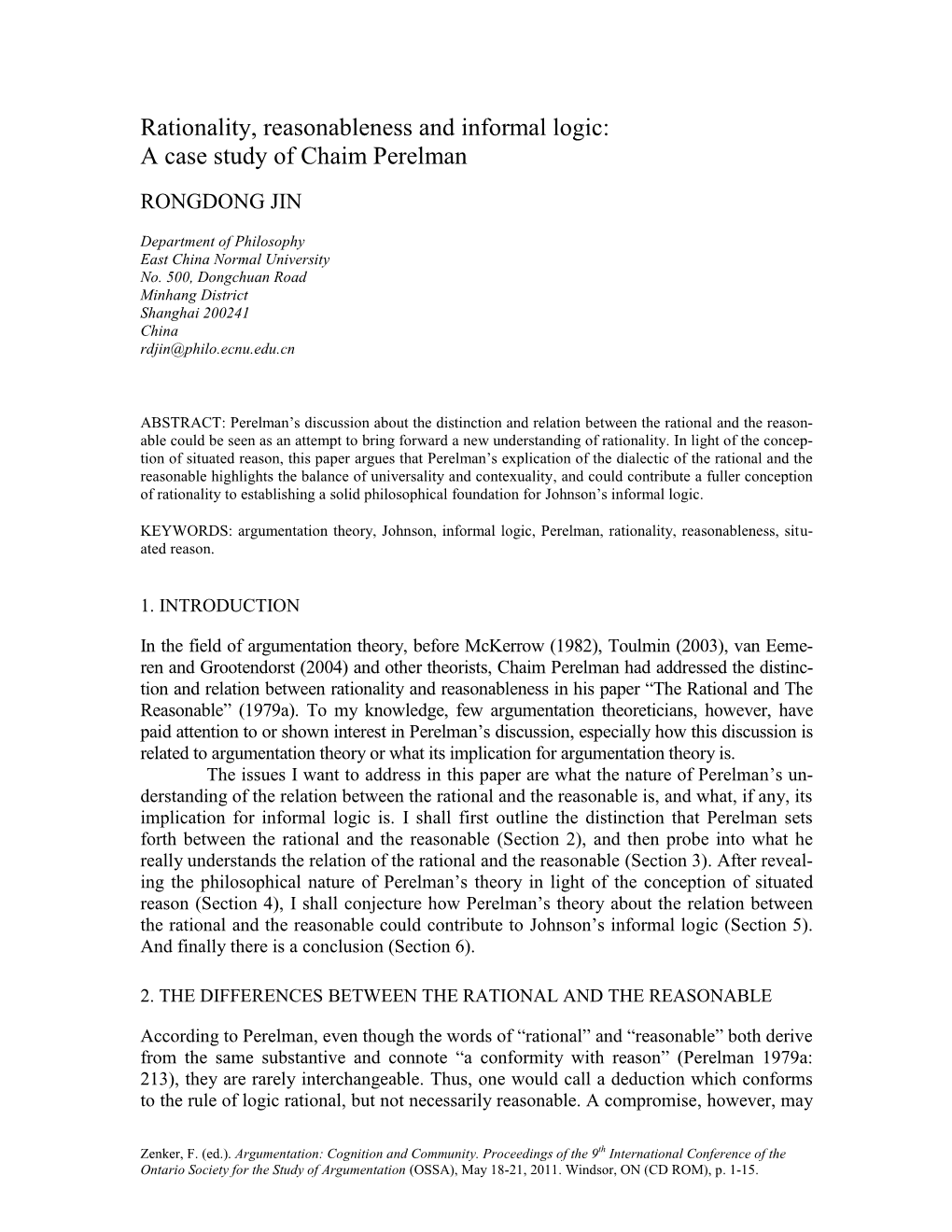 Rationality, Reasonableness and Informal Logic: a Case Study of Chaim Perelman