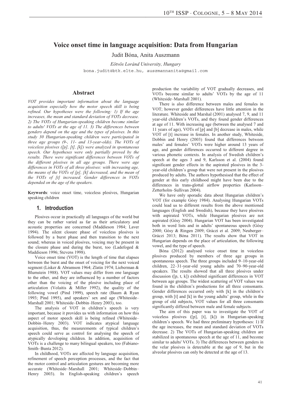 Voice Onset Time in Language Acquisition: Data from Hungarian