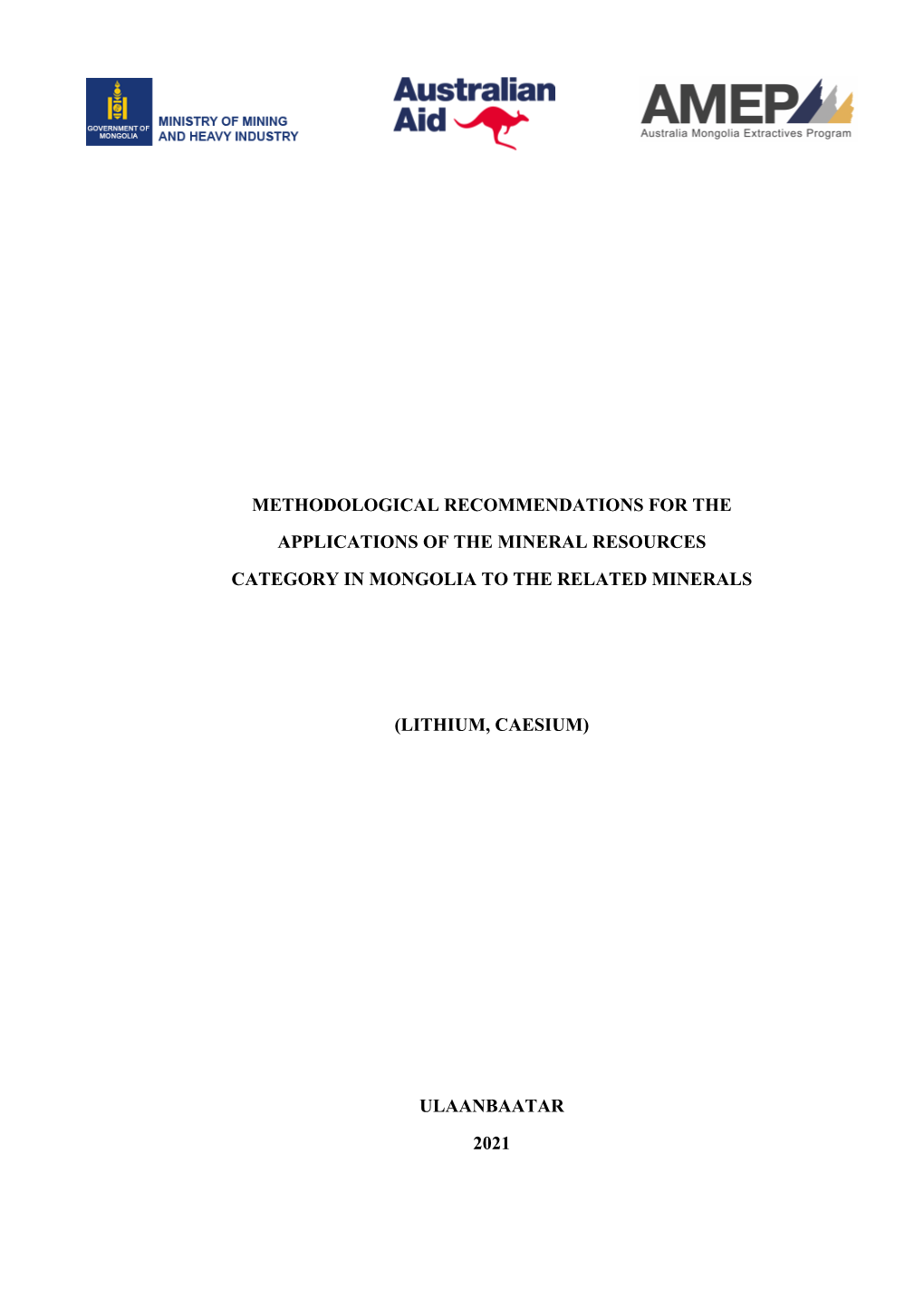 Methodological Recommendations for the Applications of the Mineral Resources Category in Mongolia to the Related Minerals