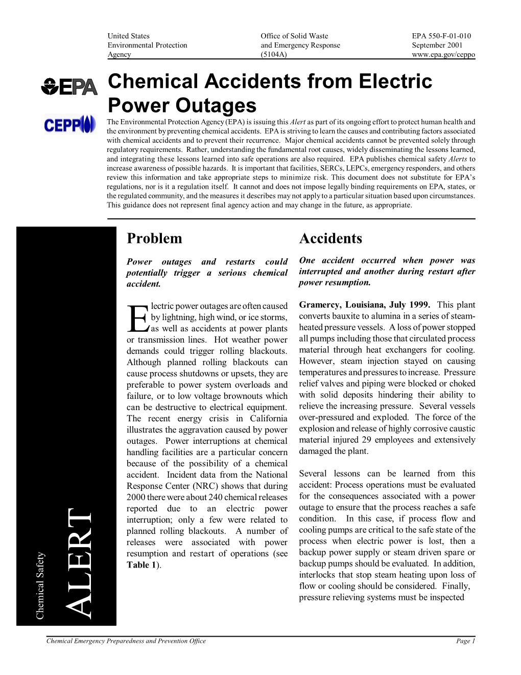 Chemical Accidents from Electric Power Outages