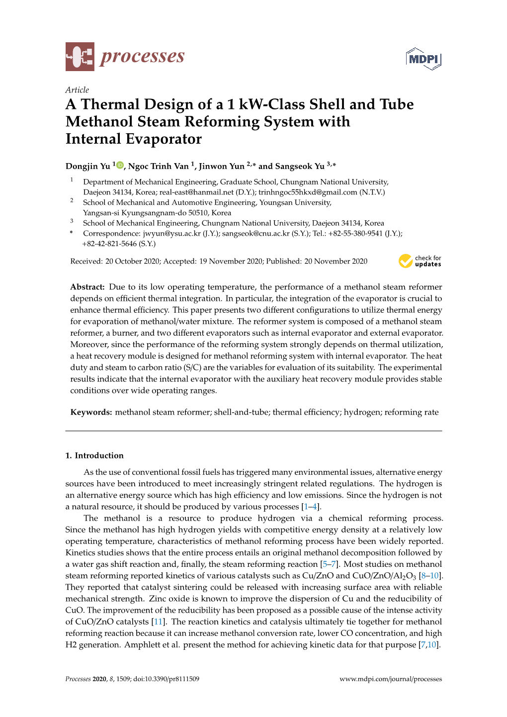 A Thermal Design of a 1 Kw-Class Shell and Tube Methanol Steam Reforming System with Internal Evaporator