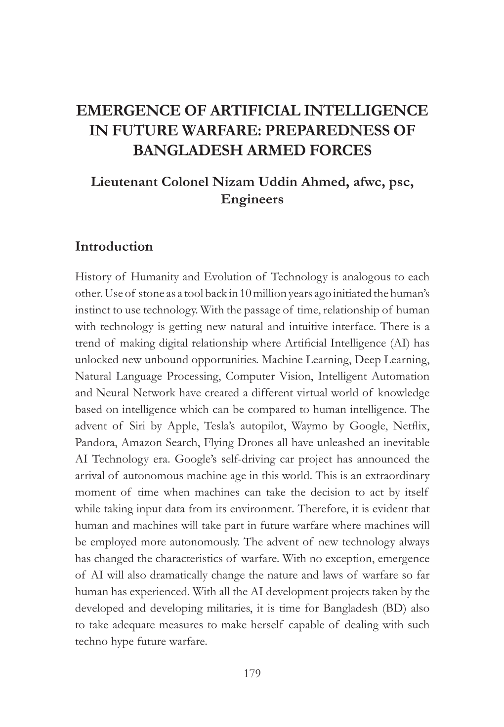 Emergence of Artificial Intelligence in Future Warfare: Preparedness of Bangladesh Armed Forces