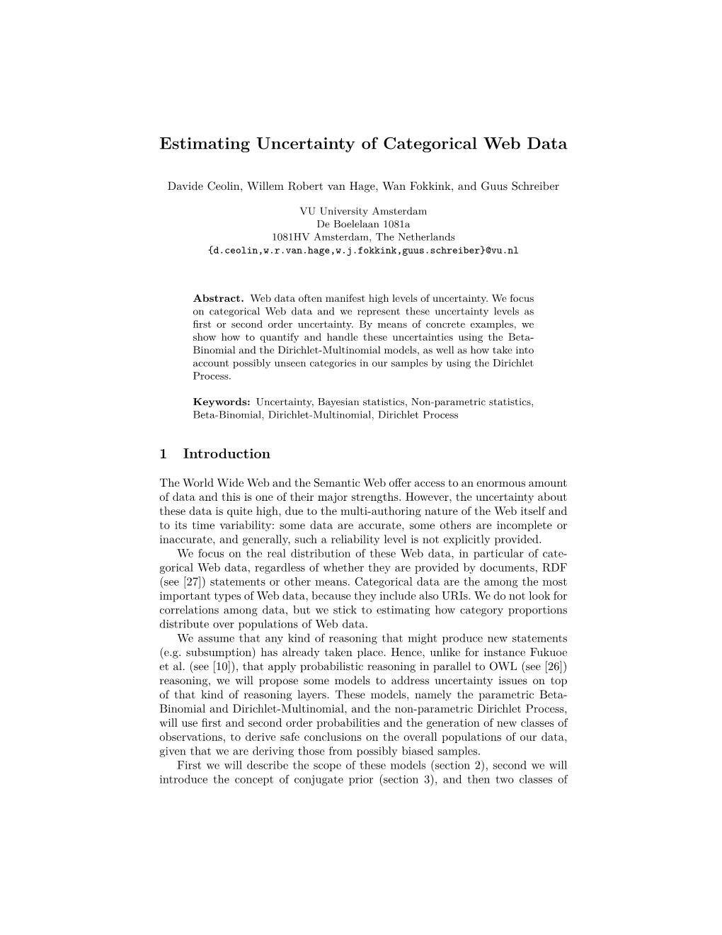 Estimating Uncertainty of Categorical Web Data