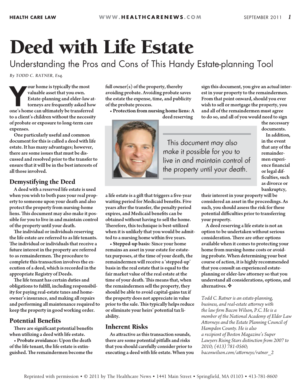 Deed with Life Estate Understanding the Pros and Cons of This Handy Estate-Planning Tool by TODD C