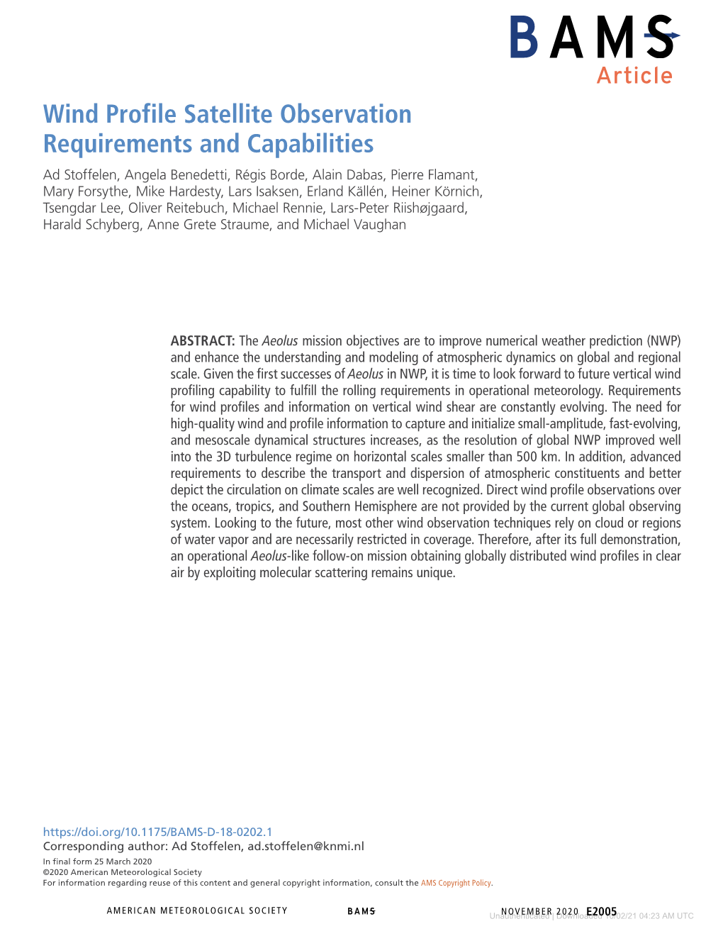 Wind Profile Satellite Observation Requirements and Capabilities