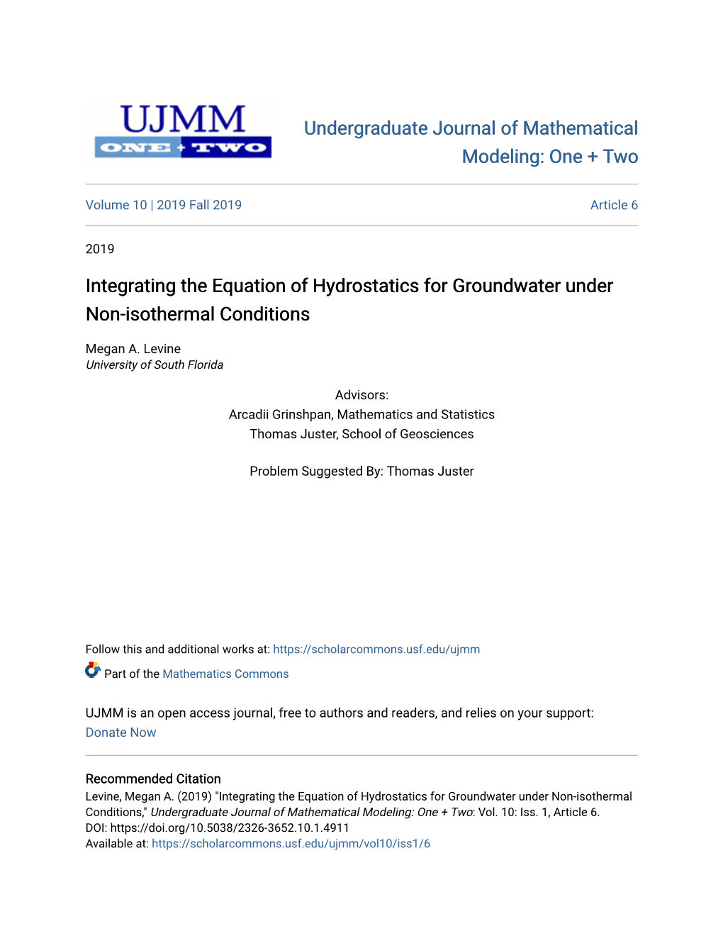 Integrating the Equation of Hydrostatics for Groundwater Under Non-Isothermal Conditions