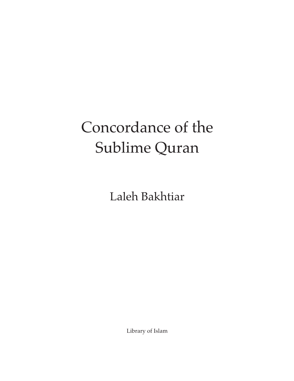 Concordance of the Sublime Quran