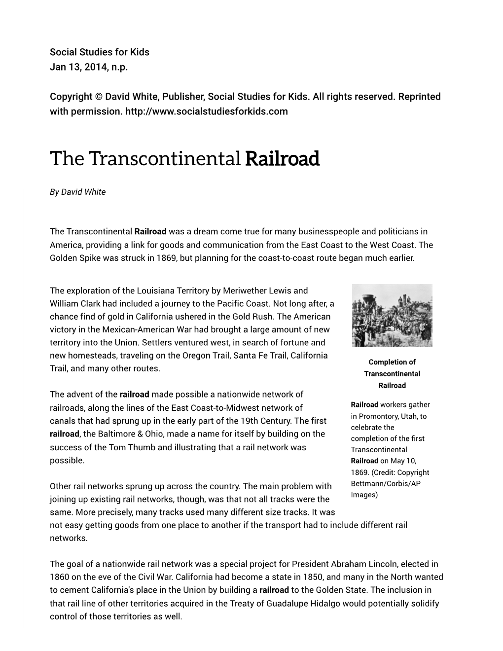 The Transcontinental Railroad