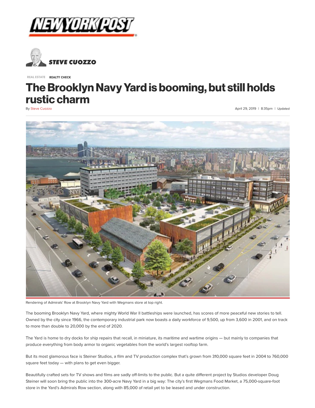 The Brooklyn Navy Yard Is Booming, but Still Holds Rustic Charm by Steve Cuozzo April 29, 2019 | 8:35Pm | Updated