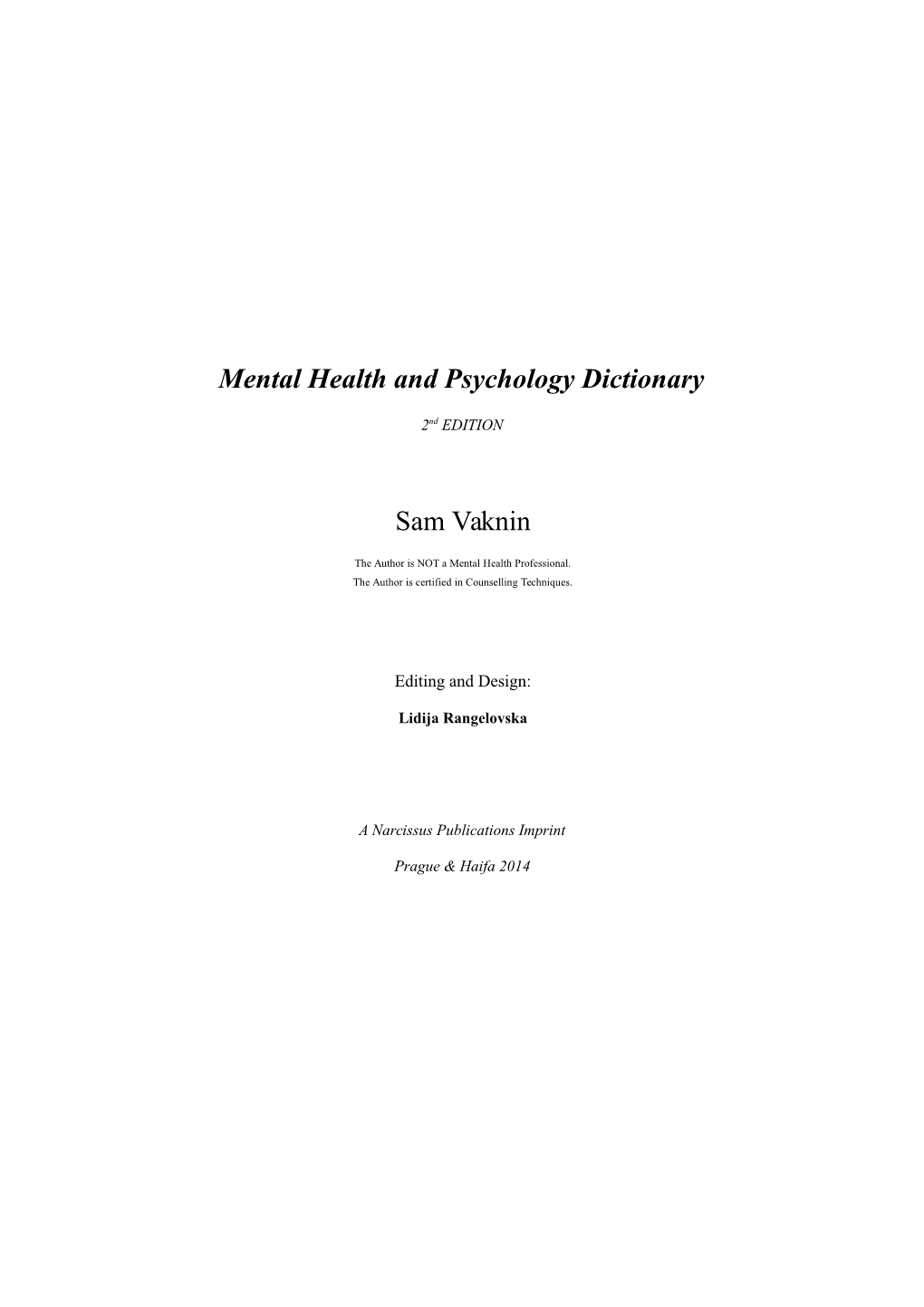 Mental Health and Psychology Dictionary Sam Vaknin