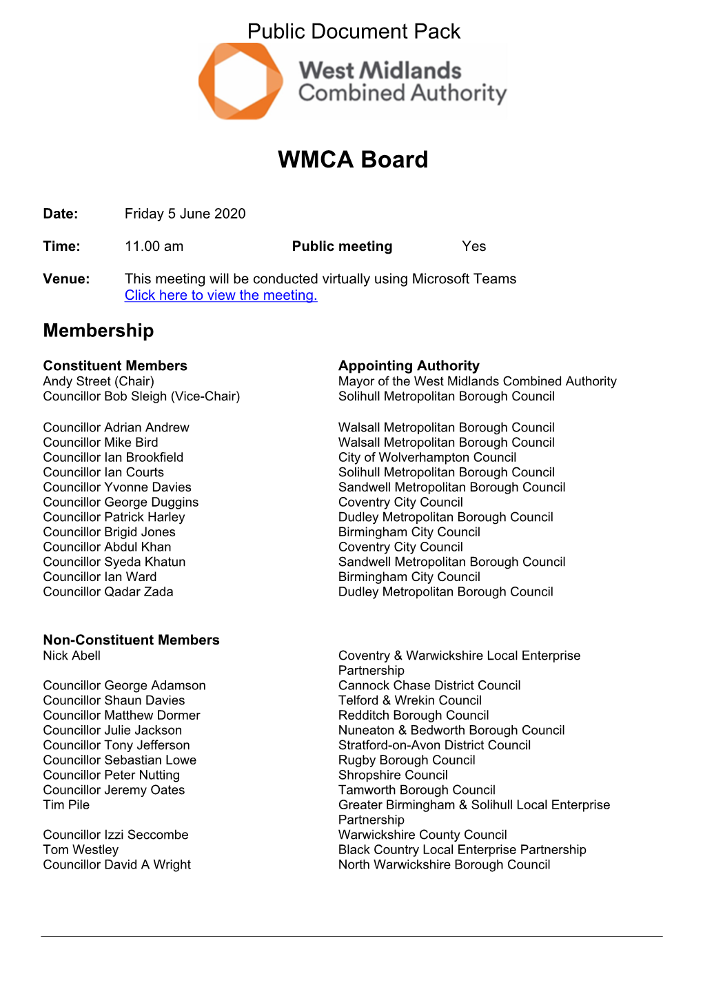 (Public Pack)Agenda Document for WMCA Board, 05/06/2020 11:00