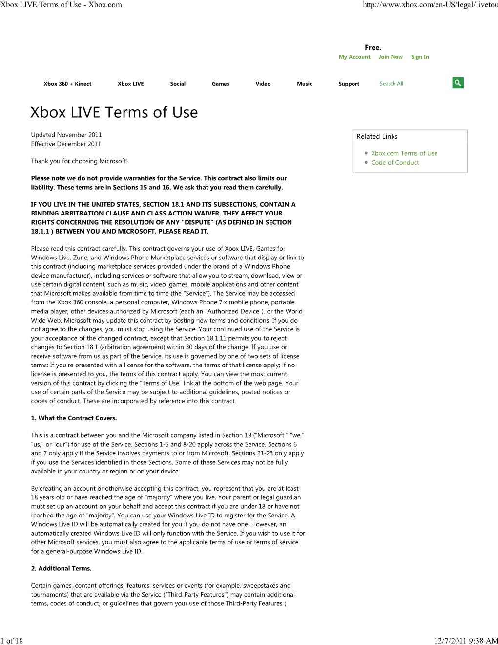 Xbox LIVE Terms of Use - Xbox.Com