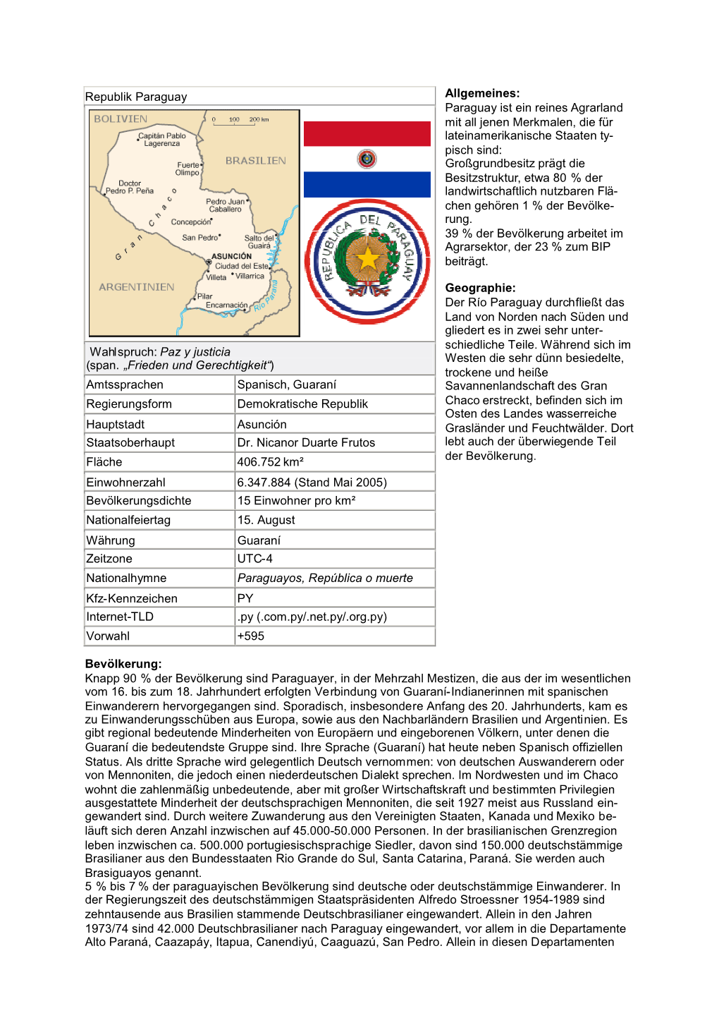 Allgemeines: Paraguay Ist Ein Reines Agrarland Mit All Jenen Merkmalen