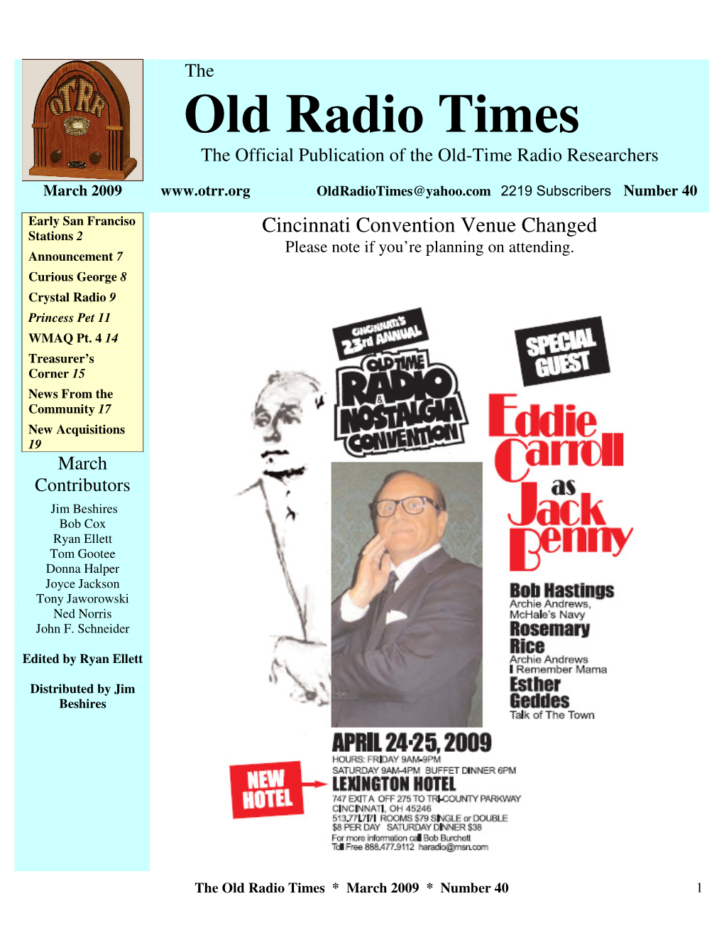 Old Radio Times the Official Publication of the Old-Time Radio Researchers