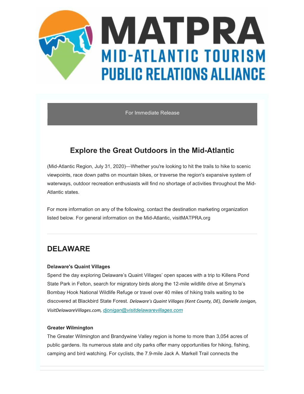 Explore the Great Outdoors in the Mid-Atlantic!