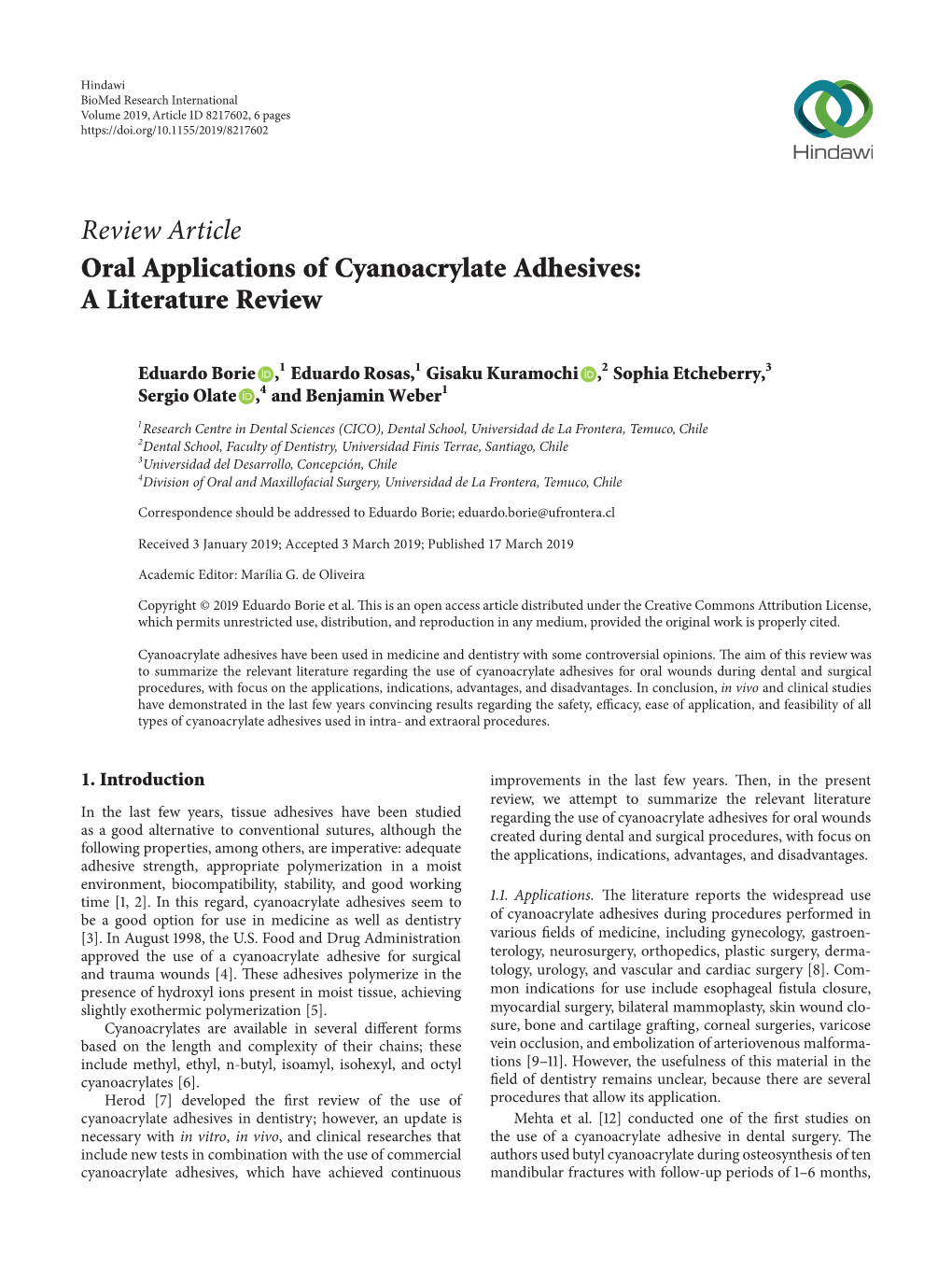 Oral Applications of Cyanoacrylate Adhesives: a Literature Review