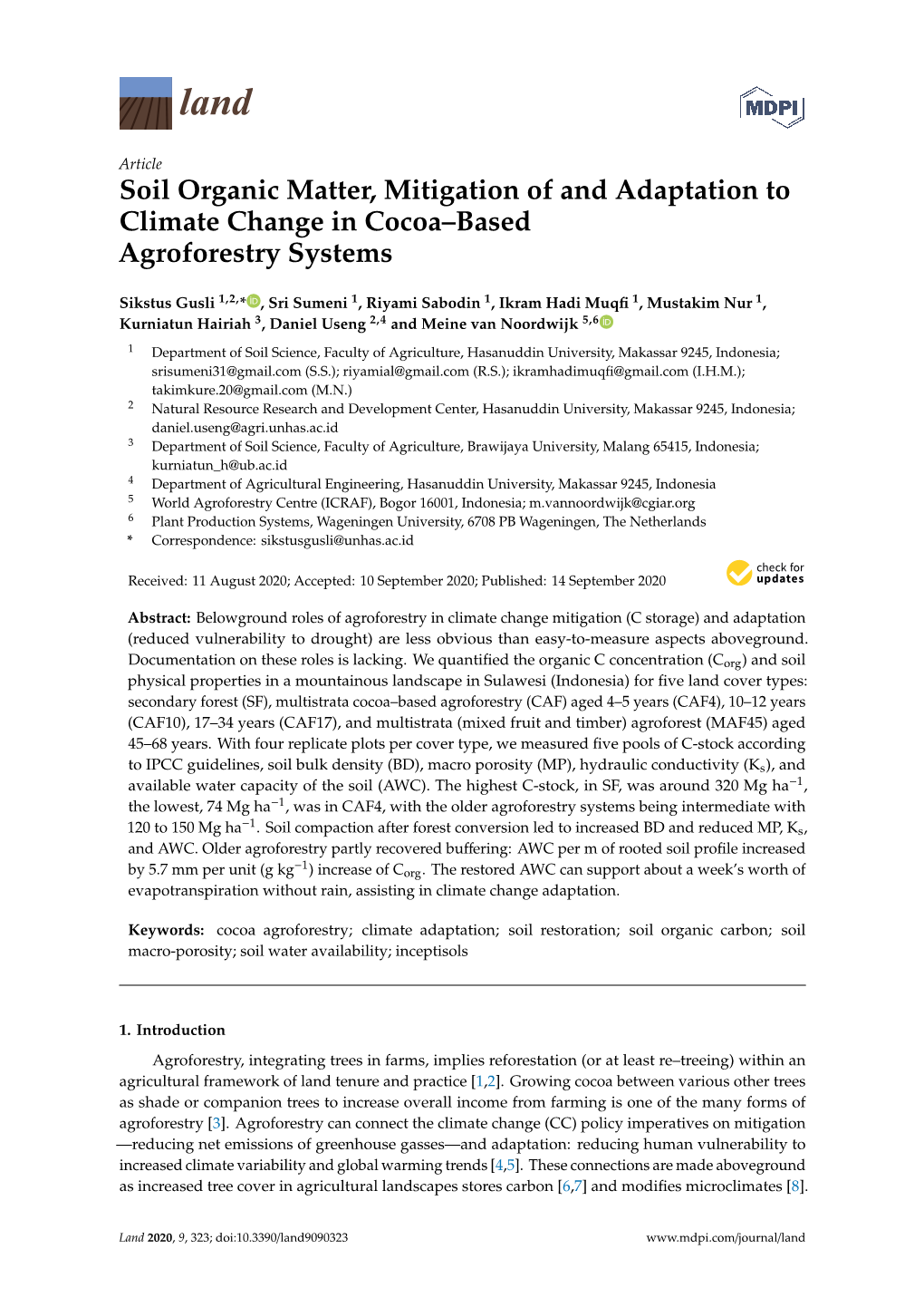 Soil Organic Matter, Mitigation of and Adaptation to Climate Change in Cocoa–Based Agroforestry Systems