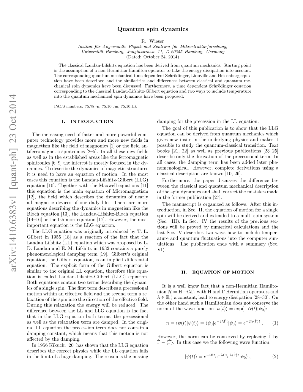 Arxiv:1410.6383V1 [Quant-Ph] 23 Oct 2014 Ntelmto Uedmig H Esni H Missing the Is Reason the Fails Damping