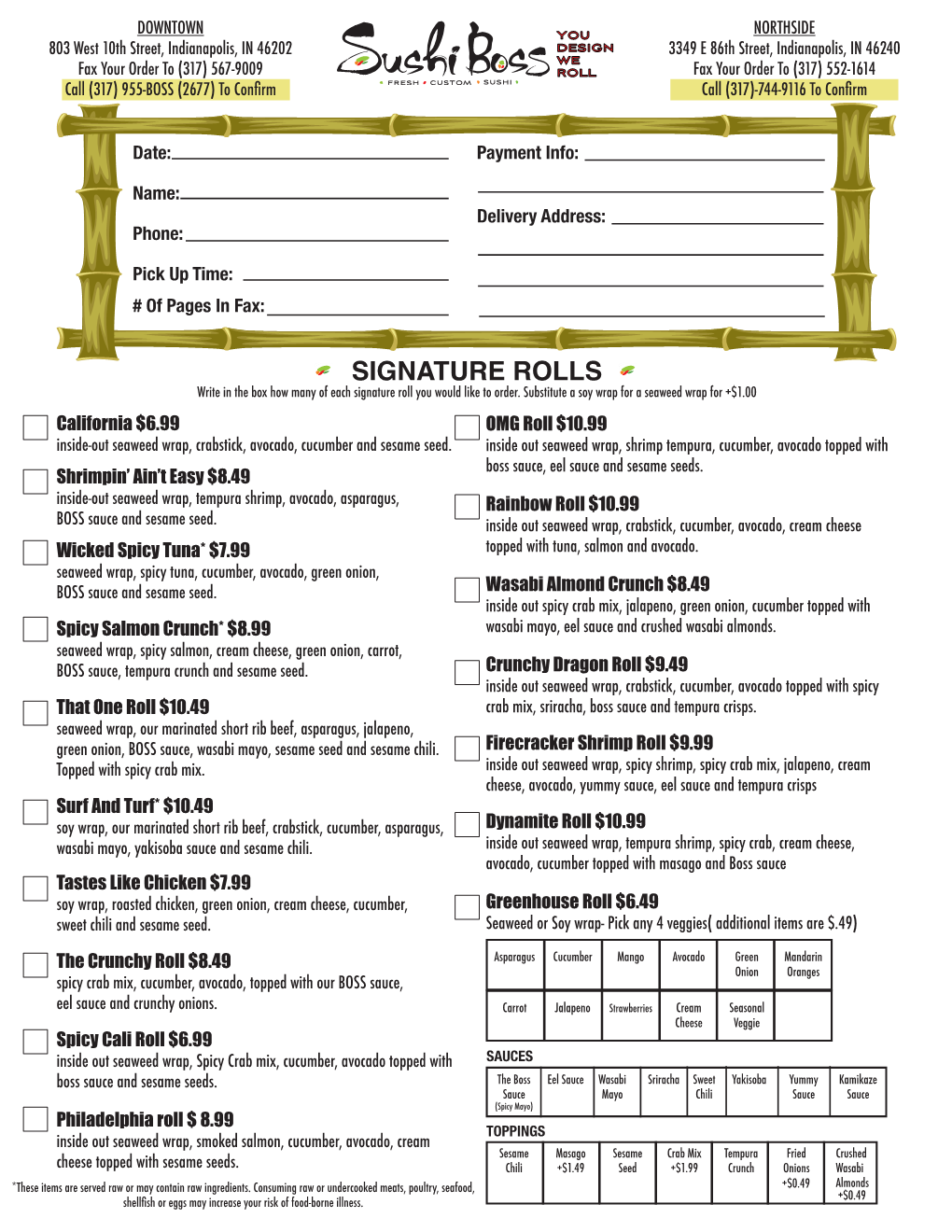 SIGNATURE ROLLS Write in the Box How Many of Each Signature Roll You Would Like to Order