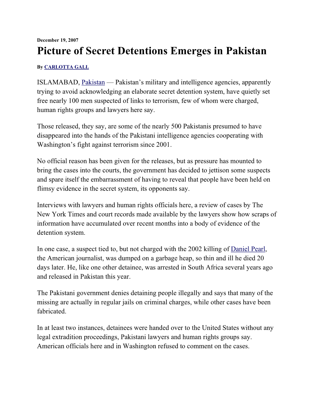 Picture of Secret Detentions Emerges in Pakistan