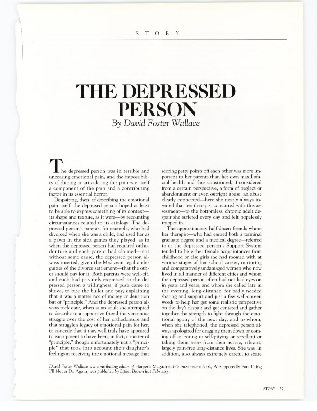 THE DEPRESSED PERSON by David Foster Wallace