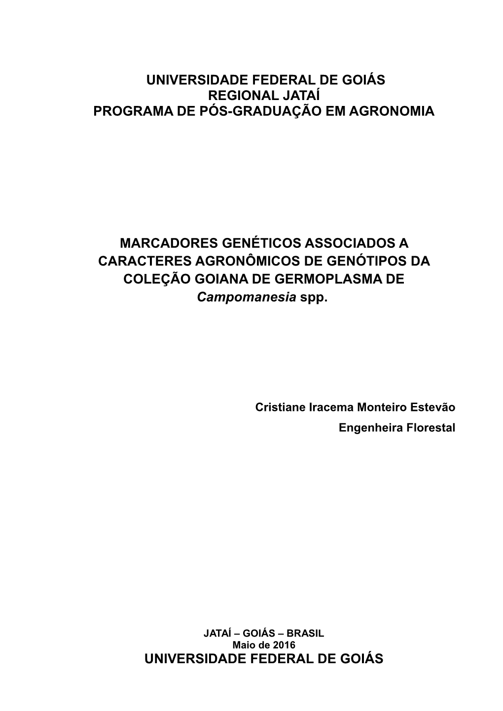 Universidade Federal De Goiás Regional Jataí Programa De Pós-Graduação Em Agronomia