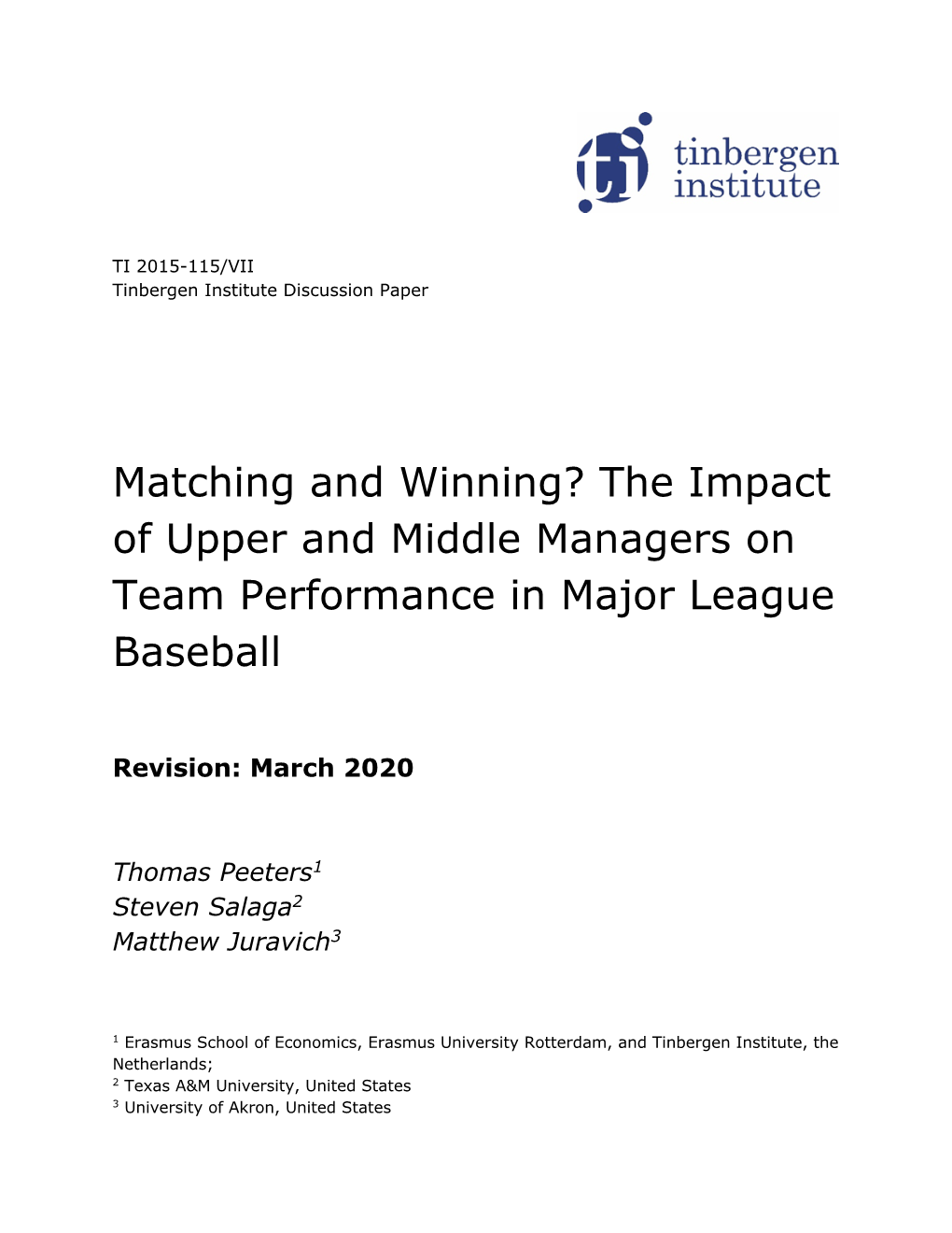 The Impact of Upper and Middle Managers on Team Performance in Major League Baseball