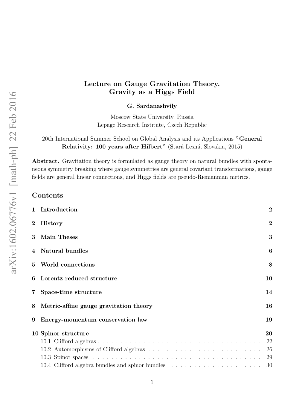 Arxiv:1602.06776V1 [Math-Ph]